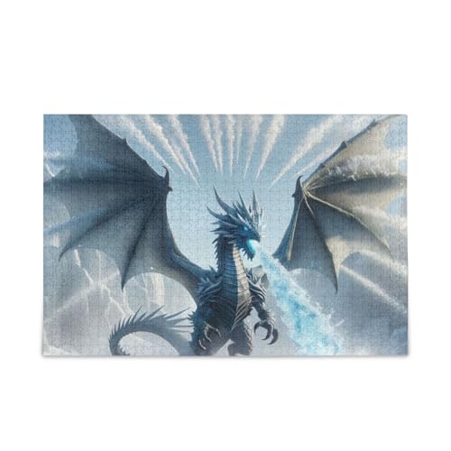 500 Teile Puzzles, Majestätischer Drache weißer Puzzle, herausforderndes Puzzle-Spiel, Spaß, Familienaktivität, 52,1 cm L x 37,8 cm B von ODAWA