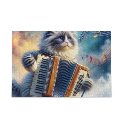 500 Teile Puzzles, lustige Katze blaue Puzzles herausforderndes Puzzle-Spiel, 52,1 cm L x 37,8 cm B von ODAWA