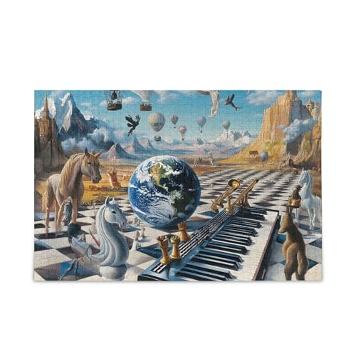 500-teiliges Puzzle, Schach-blaues Puzzle, DIY-Geschenk-Puzzles mit Netz-Aufbewahrungstasche, lustiges Puzzle für Erwachsene, 52,1 cm L x 37,8 cm B von ODAWA