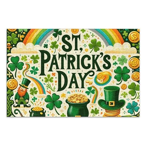 500-teiliges Puzzle, St. Patrick's Clover Green Jigsaw Puzzles Pädagogisches und Lernpuzzle für Erwachsene und Jugendliche, 52,1 cm L x 37,8 cm B von ODAWA