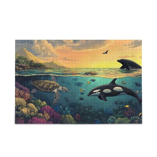 500-teiliges Puzzle, Unterwasser-Sonnenuntergang, gelbe Puzzles für Erwachsene, Familien, 52,1 cm L x 37,8 cm B von ODAWA