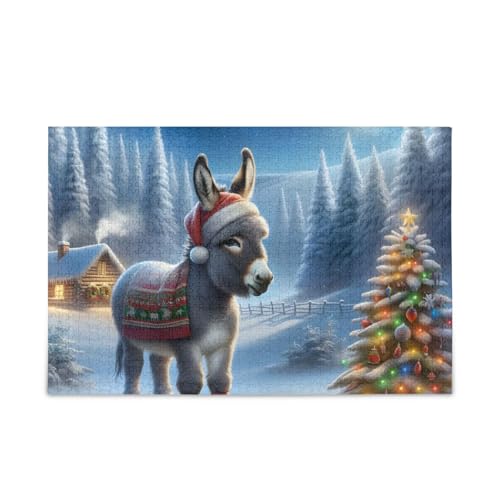 500-teiliges Puzzle, Weihnachts-Esel-Winter-Szene, Puzzle, herausforderndes Puzzle-Spiel, Herausforderung Puzzle für Erwachsene, 52,1 cm L x 37,8 cm B von ODAWA