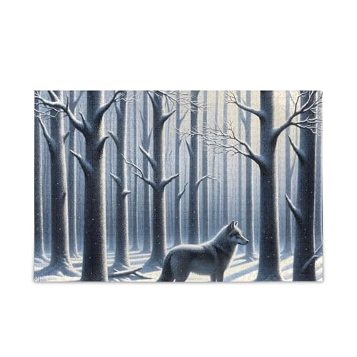 500-teiliges Puzzle, Wolf im Schneeblau, anspruchsvolles Puzzle-Spiel, lustiges Puzzle für Erwachsene, 52,1 cm L x 37,8 cm B von ODAWA