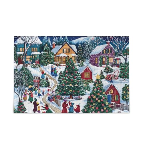 500-teiliges Puzzle, bunt, Weihnachtsdekoration, Bäume, Puzzle, DIY-Geschenk, Puzzle mit Netz-Aufbewahrungstasche, lustiges Puzzle für Erwachsene und Kinder, 52,1 cm L x 37,8 cm B von ODAWA