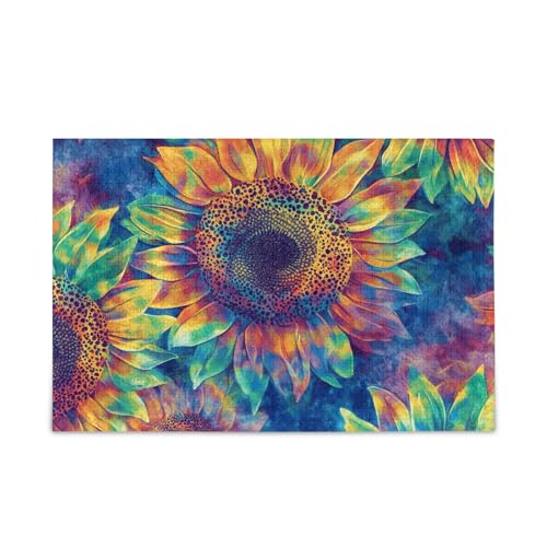 500-teiliges Puzzle, buntes Batik-Sonnenblumen-Puzzle-Spiel für Erwachsene, Familien, 52,1 x 37,8 cm (L x B) von ODAWA