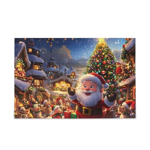 500-teiliges Puzzle, fröhliches Weihnachtsmann-Dorf-Puzzle, stabile 2 mm Puzzleteile für Erwachsene, Familien, 52,1 cm L x 37,8 cm B von ODAWA