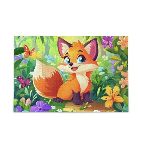 500-teiliges Puzzle, niedlicher Fuchs-Dschungel-Puzzle, lustiges Puzzle für Erwachsene, 52,1 cm L x 37,8 cm B von ODAWA