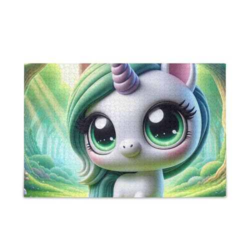 500-teiliges Puzzle, niedliches Einhorn-Puzzle, grün, 52,1 x 37,8 cm (L x B) von ODAWA