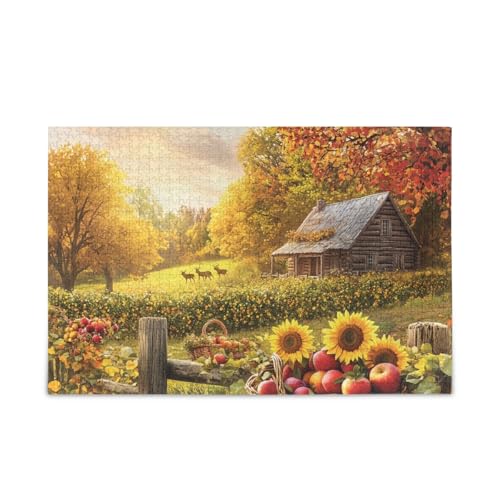 500-teiliges Puzzle, rustikale Hütte, Sonnenblumen, Gelb, Puzzle-Spiel, Wandkunst, lustiges Puzzle für Erwachsene und Kinder, 52,1 cm L x 37,8 cm B von ODAWA