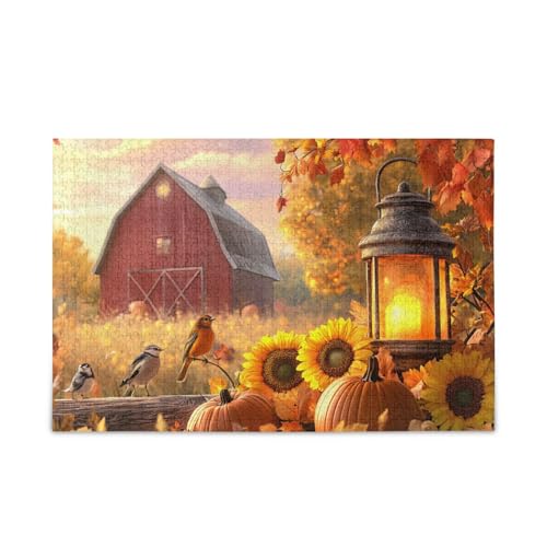 Autumn Barn Pumpkins Lantern Puzzles 500 Teile Puzzle DIY Geschenk Jigsaw Puzzles mit Mesh Aufbewahrungstasche Spaß Familie Aktivität von ODAWA