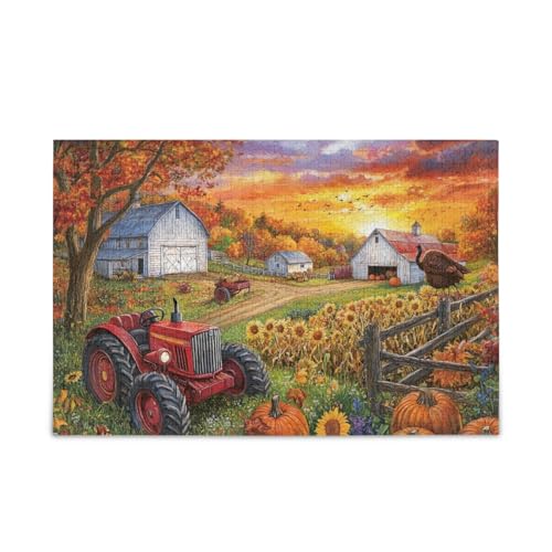 Autumn Farm Sunset Orange Puzzle 500 Teile Puzzle Stabile 2 mm Puzzleteile Herausforderung Puzzle für Erwachsene von ODAWA