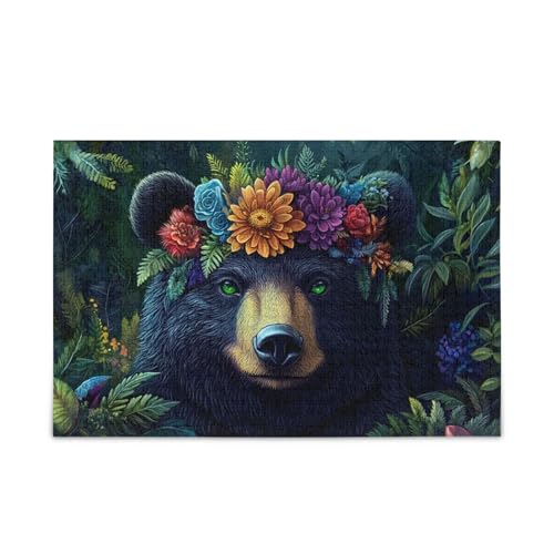 Bär mit Blumenkrone Puzzles 500 Teile Puzzle Spiel Home Wall Artwork für Erwachsene, Familien von ODAWA