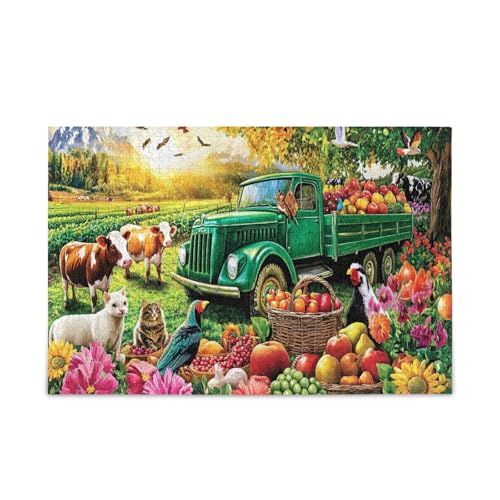 Bauernhoftiere Grüne LKW-Puzzles 500 Teile Puzzle DIY Geschenk Puzzle mit Netz-Aufbewahrungstasche Herausforderung Puzzle für Erwachsene von ODAWA