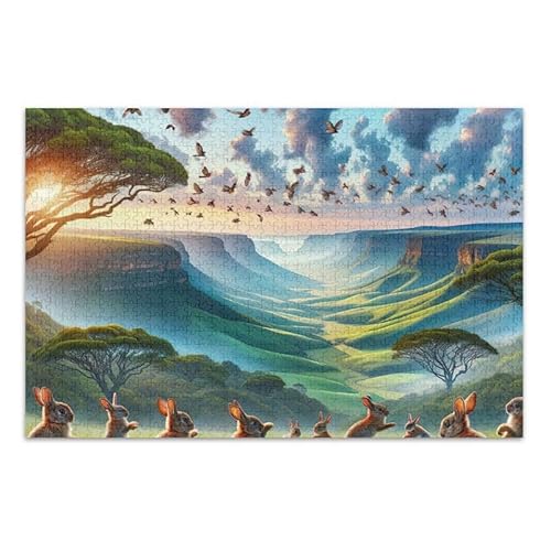 Blaues Puzzle mit Sonnenaufgang Osterhasen, 500 Teile, Puzzle-Spiel, Heimwandkunst, lustiges Puzzle für Erwachsene und Kinder von ODAWA