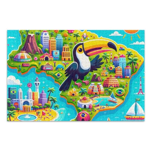 Brasilien-Karte, Puzzle, 500 Teile, herausforderndes Puzzle-Spiel, lustiges Puzzle für Erwachsene und Kinder von ODAWA