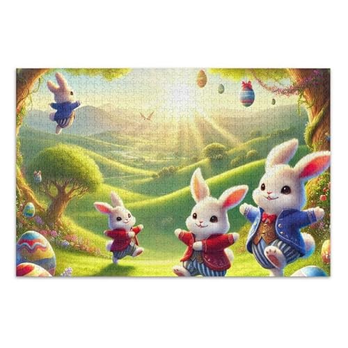 Bunnies Oster-Frühlingspuzzle, pädagogisches und lernendes Puzzle für Erwachsene, Familien, fertige Größe 74,9 x 50 cm von ODAWA