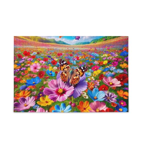 Bunte Blumen mit Schmetterling, Puzzle, 500 Teile, herausforderndes Puzzle-Spiel, Herausforderung Puzzle für Erwachsene von ODAWA