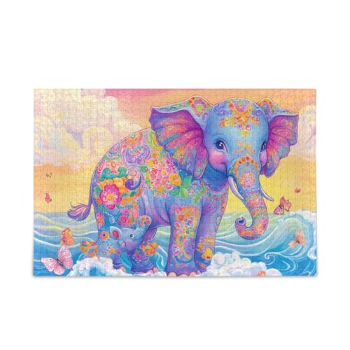 Bunte Elefanten Schmetterlinge Wellen Puzzle 500 Teile Puzzle Puzzle für Erwachsene Familien von ODAWA