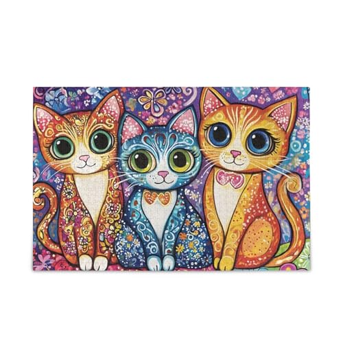 Buntes Katzen-Puzzle, 500 Teile, stabiles 2 mm, Puzzleteile, lustige Familienaktivität von ODAWA