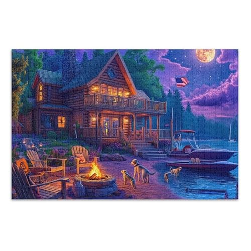 Cabin Lake Jigsaw Puzzle Educational and Learning Jigsaw Puzzle for Adults, Families, Finished Size 74.9 cm x 50.0 cm von ODAWA