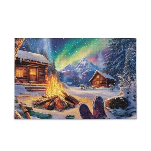 Cabin Under Aurora Puzzles 500 Teile Puzzle Stabile 2 mm Puzzleteile Lustiges Puzzle für Erwachsene von ODAWA