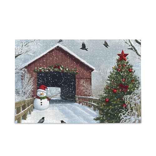 Christmas Bridge Snow Puzzle 500 Teile Puzzle Herausforderndes Puzzlespiel Lustiges Puzzle für Erwachsene von ODAWA