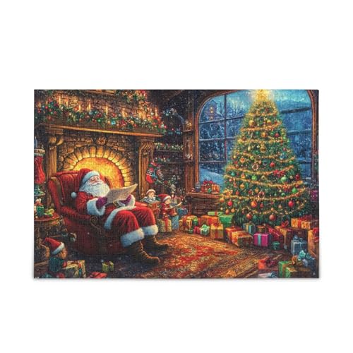 Christmas Night Santa Fireplace Puzzle 500 Teile Puzzle DIY Geschenk Jigsaw Puzzles mit Mesh Aufbewahrungstasche für Erwachsene Familien von ODAWA