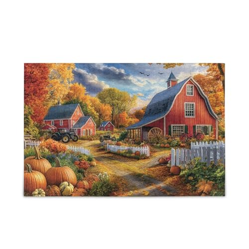 Country Harvest Scene Orange Puzzles 500 Teile Puzzle DIY Geschenk Jigsaw Puzzles mit Netz-Aufbewahrungstasche Lustiges Puzzle für Erwachsene Kinder von ODAWA