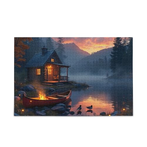 Cozy Lake Cabin Brown Puzzle 500 Teile Puzzle Herausforderndes Puzzlespiel Lustiges Puzzle für Erwachsene von ODAWA