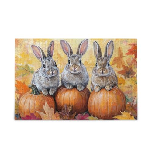 Cute Bunnies Pumpkins Fall Puzzles 500 Teile Puzzle Stabile 2mm Puzzleteile Lustiges Puzzle für Erwachsene von ODAWA