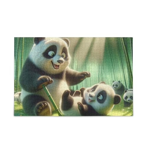 Cute Pandas Nature Green Puzzle Jigsaw Puzzles for Adults, Families, Finished Size 74.9 cm x 50.0 cm von ODAWA