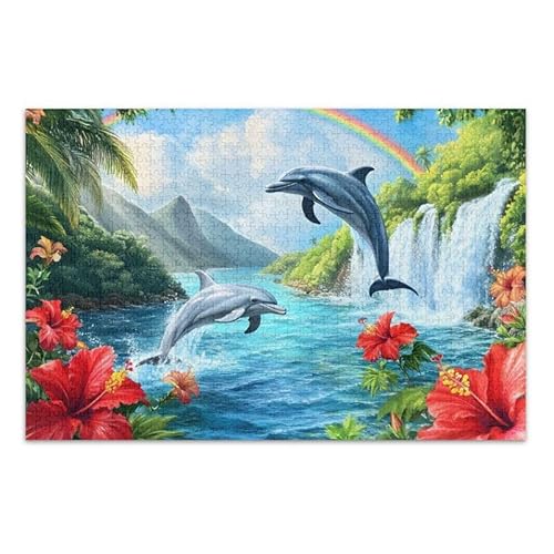 Delphin Blue Jigsaw Puzzles 500 Teile Puzzle DIY Geschenk Jigsaw Puzzles mit Mesh Aufbewahrungstasche für Erwachsene Familien von ODAWA