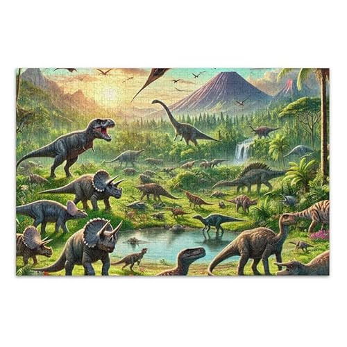 Dinosaur Valley Green Jigsaw Puzzle Educational and Learning Jigsaw Puzzle Funny Puzzle for Adults Kids, Finished Size 74.9 cm x 50.0 cm von ODAWA