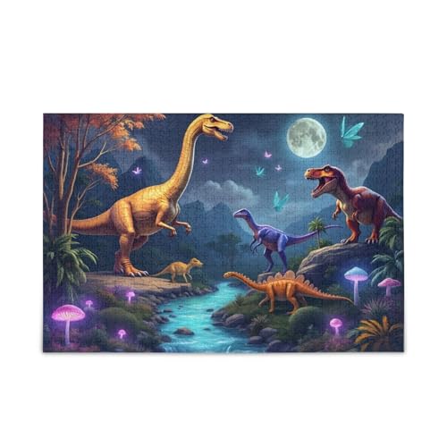 Dinosaurier-Puzzle, Mondlicht, Blau, Herausforderung Puzzle für Erwachsene, fertige Größe 74,9 x 50 cm von ODAWA