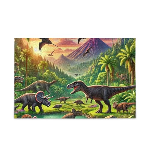 Dinosaurier Sonnenuntergang Orange Puzzle 500 Teile Puzzle Herausforderung Puzzle Spiel Herausforderung Puzzle für Erwachsene von ODAWA