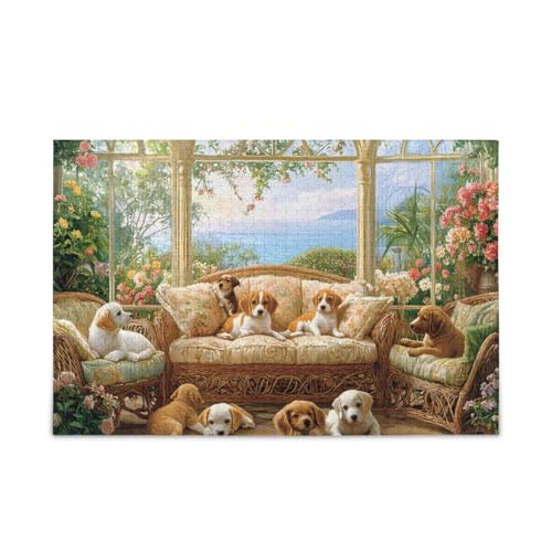 Dogs Resting Sunroom Beige Puzzles 500 Teile Puzzle Herausforderndes Puzzle-Spiel Lustiges Puzzle für Erwachsene Kinder von ODAWA