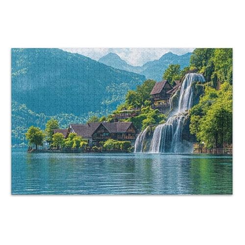 Dorf Berg Wasserfall Puzzle 500 Teile Puzzle Pädagogisches und Lernpuzzle Lustiges Puzzle für Erwachsene Kinder von ODAWA