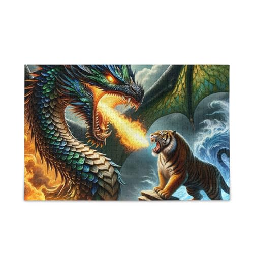 Dragon Tiger Fight Puzzles 500 Teile Puzzle Stabile 2 mm Puzzleteile für Erwachsene Familien von ODAWA