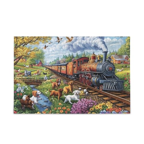 Eisenbahn Hunde Laufpuzzle 500 Teile Puzzle Stabile 2 mm Puzzleteile Herausforderung Puzzle für Erwachsene von ODAWA