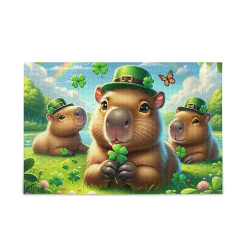 Entzückende Capybara Grüne Puzzles 500 Teile Puzzle DIY Geschenk Jigsaw Puzzles mit Mesh-Aufbewahrungstasche für Erwachsene Familien von ODAWA