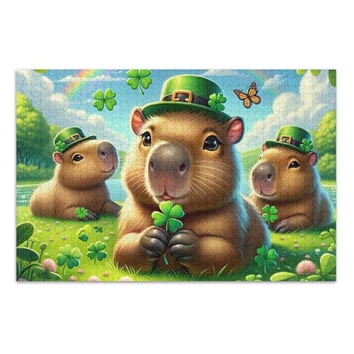 Entzückendes Capybara grünes Puzzle, pädagogisches und lernendes Puzzle, lustige Familienaktivität, fertige Größe 74,9 x 50 cm von ODAWA