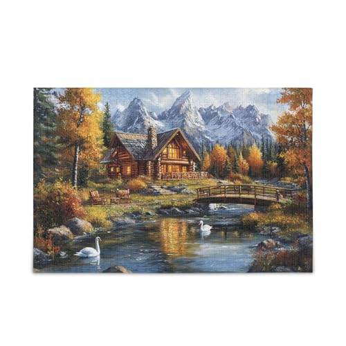 Fall Rustikale Hütte Fluss Puzzles 500 Teile Puzzle Spiel Home Wall Artwork Herausforderung Puzzle für Erwachsene von ODAWA