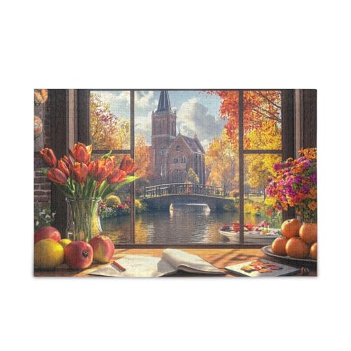 Fall Window View Puzzle 500 Teile Puzzle Puzzle Spiel Home Wall Artwork Lustiges Puzzle für Erwachsene von ODAWA