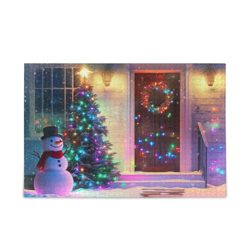 Festive Door Snowman Blue Puzzle Challenging Puzzle Game Fun Family Activity, Finished Size 74.9 cm x 50.0 cm von ODAWA