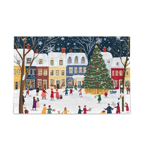 Festliche Weihnachtsszene, Menschen, Puzzle, stabile 2 mm Puzzleteile für Erwachsene, Familien, fertige Größe 74,9 x 50 cm von ODAWA