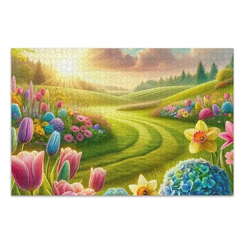 Floral Pathway Grünes Puzzle-Spiel für Zuhause, Wandkunst, Spaß, Familienaktivität, fertige Größe 74,9 x 50 cm von ODAWA