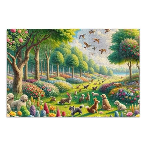 Frühlingsblumen und Tiere, Puzzle-Spiel, Heimwandkunstwerk für Erwachsene, Familien, fertige Größe 74,9 x 50 cm von ODAWA