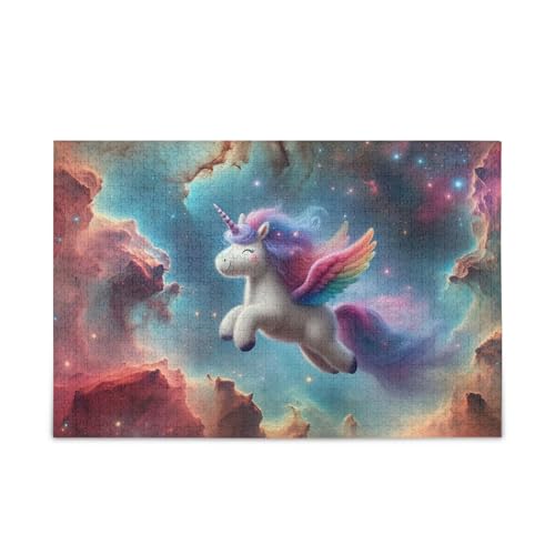 Galaktisches Einhorn-Puzzle, DIY-Geschenk-Puzzles mit Netz-Aufbewahrungstasche, lustiges Puzzle für Erwachsene, fertige Größe 74,9 x 50 cm von ODAWA