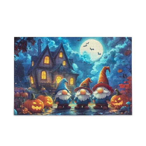 Gnome Halloween Gathering Blue Puzzles 500 Teile Puzzle Stabile 2 mm Puzzleteile für Erwachsene Teenager von ODAWA