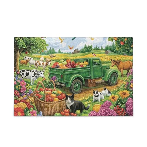 Green Truck Früchte und Blumen Puzzle 500 Teile Puzzle Herausforderndes Puzzlespiel Lustiges Puzzle für Erwachsene von ODAWA